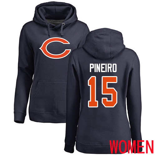 Chicago Bears Navy Blue Women Eddy Pineiro Name and Number Logo NFL Football 15 Pullover Hoodie Sweatshirts